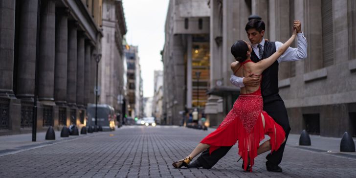 Latin male and Female tango dancers, dancing on the street of Buenos Aires - Argentina